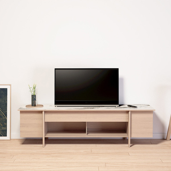 Buffet Meuble TV Stilt Dasras céramique bois chêne ou noyer - 10 finitions