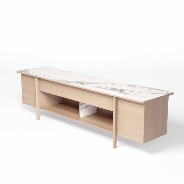 Buffet Meuble TV Stilt Dasras céramique bois chêne ou noyer - 10 finitions