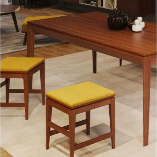 Tabouret Buzz Dasras bois chêne ou noyer et tissu - 10 finitions 3 hauteurs