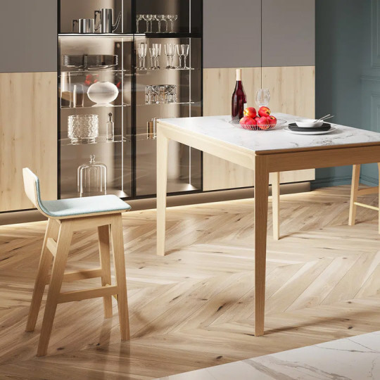 Tabouret Snack Dasras bois chêne et tissu - 9 finitions 3 hauteurs