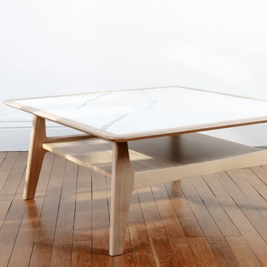 Table basse H Dasras céramique bois chêne ou noyer - 10 finitions 4 tailles