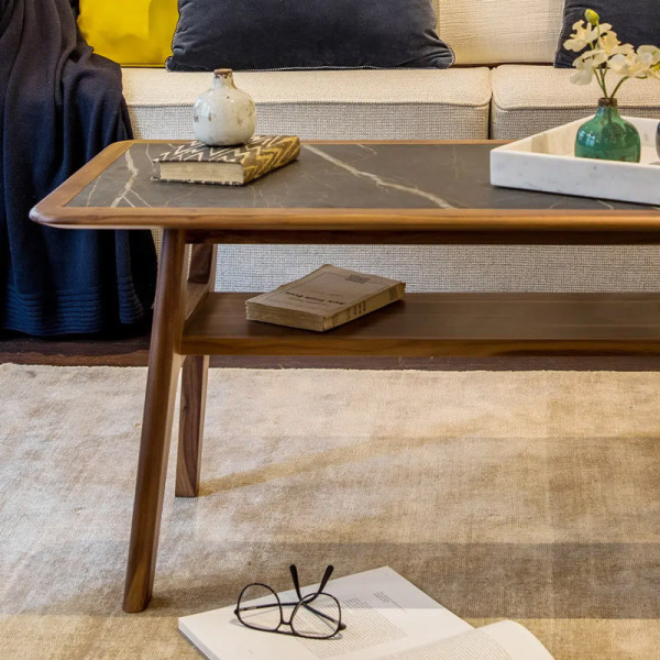 Table basse H Dasras céramique bois chêne ou noyer - 10 finitions 4 tailles
