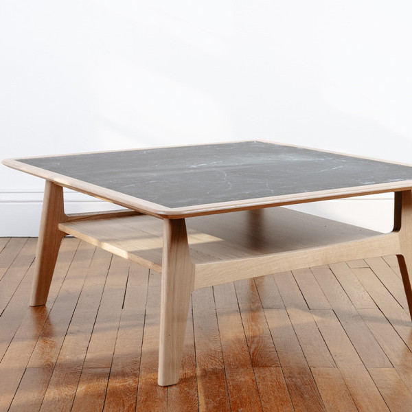 Table basse H Dasras céramique bois chêne ou noyer - 10 finitions 4 tailles