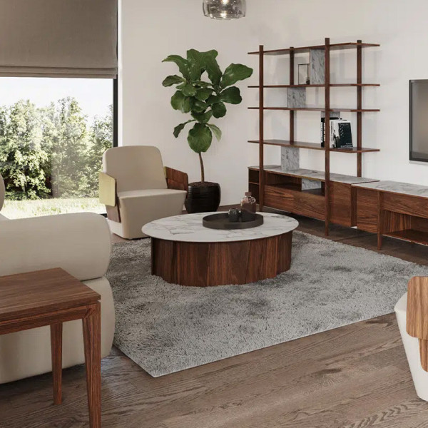 Table basse Volute Dasras céramique bois chêne ou noyer - 10 finitions 3 tailles