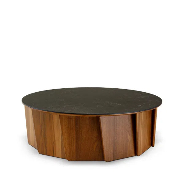Table basse Volute Dasras céramique bois chêne ou noyer - 10 finitions 3 tailles