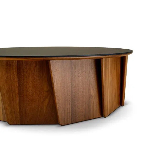 Table basse Volute Dasras céramique bois chêne ou noyer - 10 finitions 3 tailles