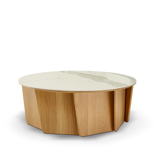 Table basse Volute Dasras céramique bois chêne ou noyer - 10 finitions 3 tailles
