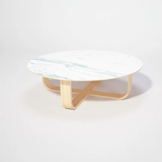 Table basse ronde Luge Dasras céramique bois chêne - 9 finitions 3 tailles