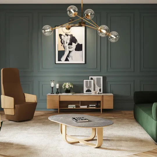 Table basse oblongue Luge Dasras céramique bois chêne - 9 finitions 2 tailles