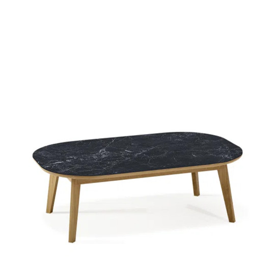 Table basse rectangulaire Snack Dasras céramique bois chêne ou noyer - 10 finitions 2 tailles