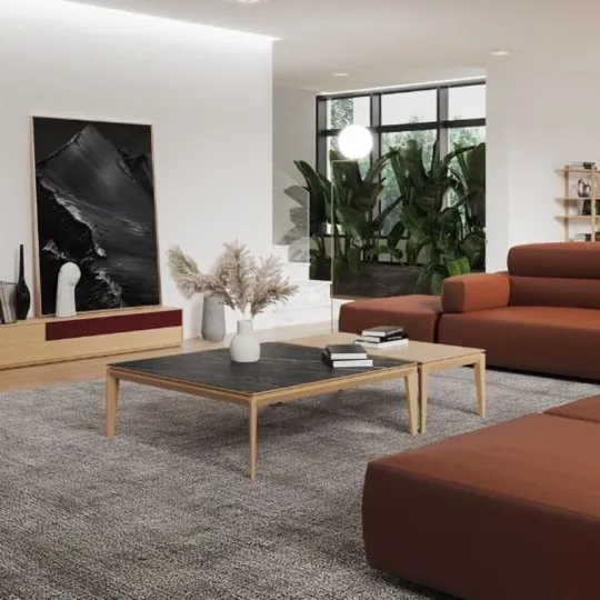 Table basse carrée Buzz Dasras céramique bois chêne ou noyer - 10 finitions 2 tailles