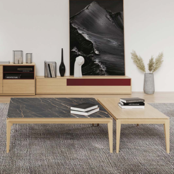 Table basse carrée Buzz Dasras bois chêne ou noyer - 10 finitions 2 tailles