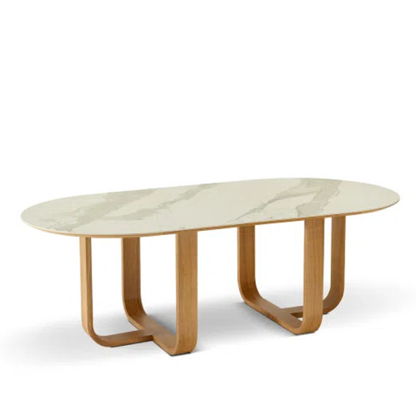 Table à manger fixe Luge Dasras céramique bois chêne H.75 - 9 finitions 3 tailles