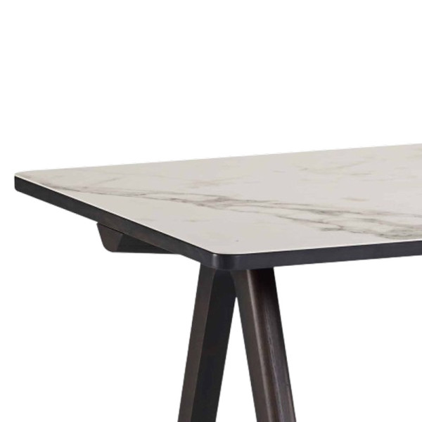 Table à manger fixe Chevron Dasras céramique bois chêne ou noyer - 10 finitions 17 tailles
