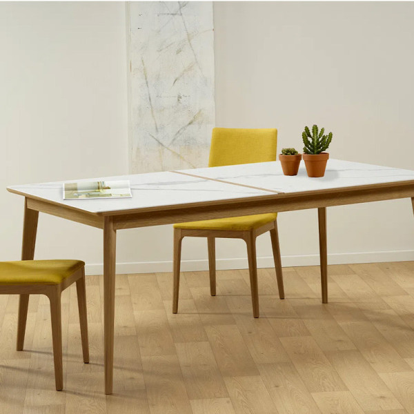 Table à manger fixe Paul Dasras céramique bois chêne ou noyer - 10 finitions 17 tailles