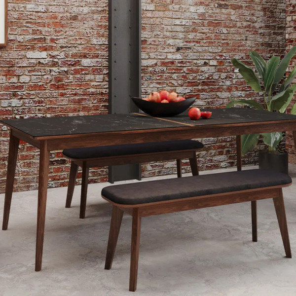 Table à manger fixe Paul Dasras céramique bois chêne ou noyer - 10 finitions 17 tailles
