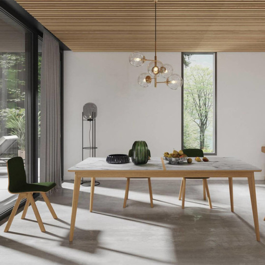 Table à manger fixe Paul Dasras céramique bois chêne ou noyer - 10 finitions 17 tailles