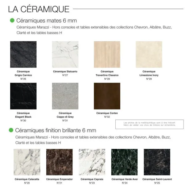 Table à manger fixe Paul DASRAS céramique bois chêne ou noyer - 10 finitions 17 tailles