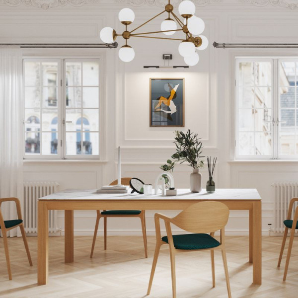 Table à manger fixe Clarté Dasras céramique bois chêne ou noyer - 10 finitions 17 tailles