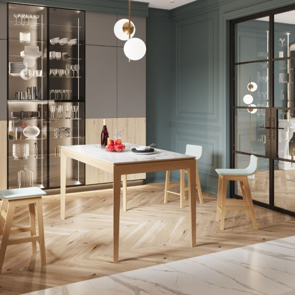 Table à manger fixe Buzz Dasras céramique bois chêne ou noyer - 10 finitions 17 tailles