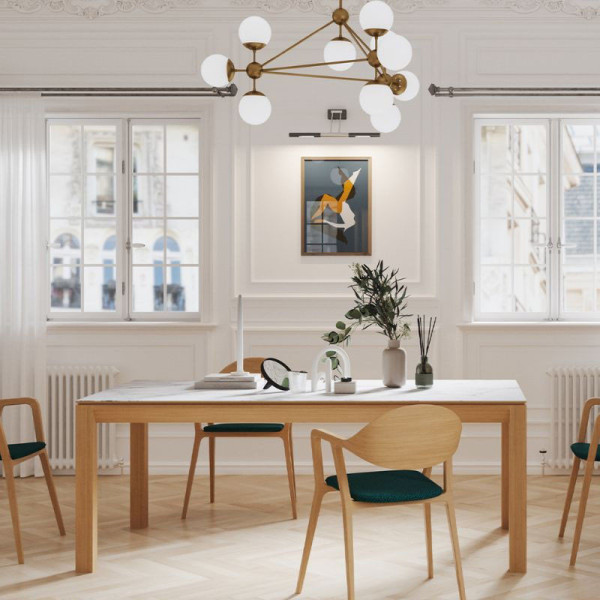 Table à manger extensible Clarté Dasras céramique bois chêne ou noyer - 10 finitions 8 tailles 2 modèles
