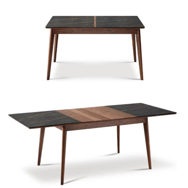 Table à manger extensible Paul Dasras céramique bois chêne ou noyer - 10 finitions 8 tailles