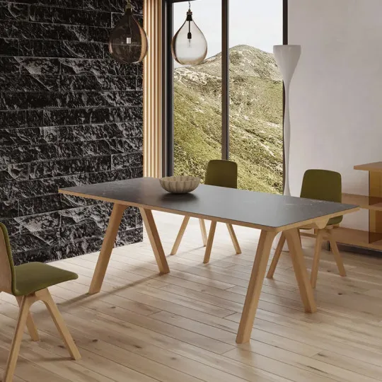 Table à manger extensible DASRAS Chevron céramique bois noyer ou chêne - 10 finitions 8 tailles