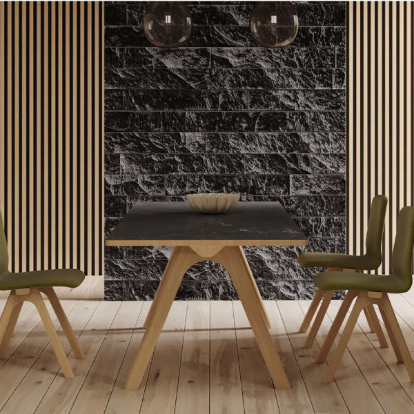 Table à manger extensible Chevron Dasras céramique bois chêne ou noyer - 10 finitions 8 tailles