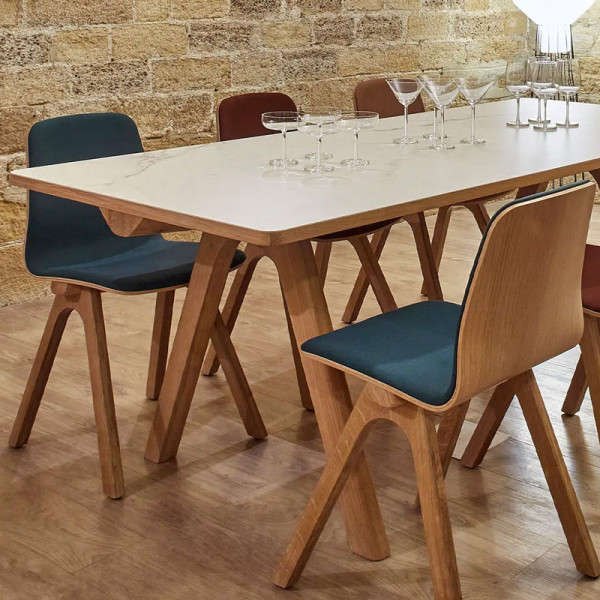 Table à manger extensible Chevron Dasras céramique bois chêne ou noyer - 10 finitions 8 tailles