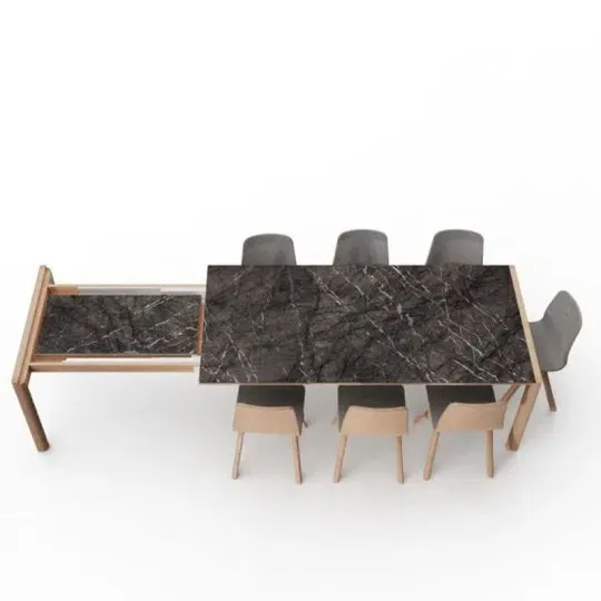 Table à manger extensible Rives Dasras céramique bois chêne ou noyer - 10 finitions 3 tailles