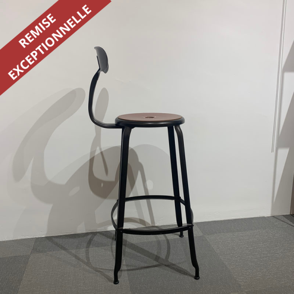 Chaise haute Nicolle métal H75 avec galette cuir lisse fauve