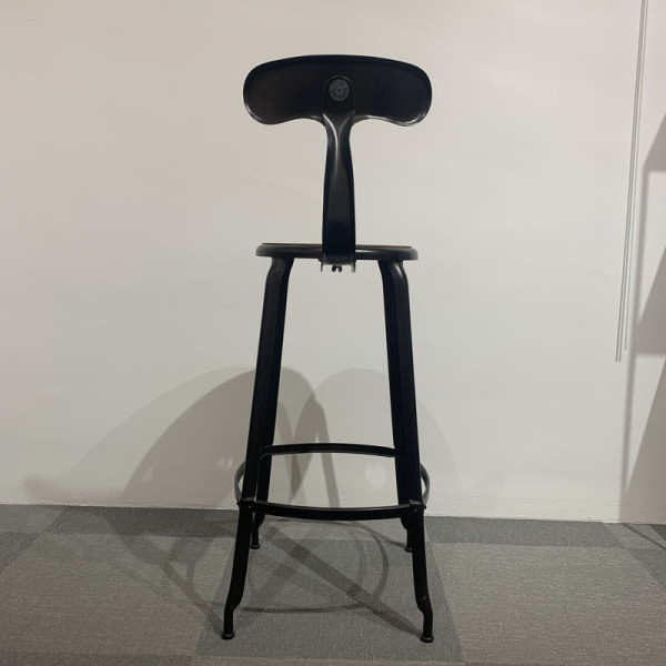 Chaise haute Nicolle métal H75 avec galette cuir lisse fauve