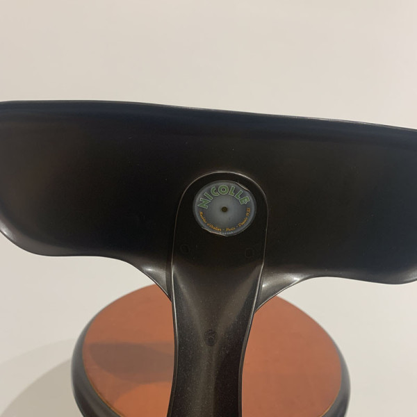 Chaise haute Nicolle métal H75 avec galette cuir lisse fauve