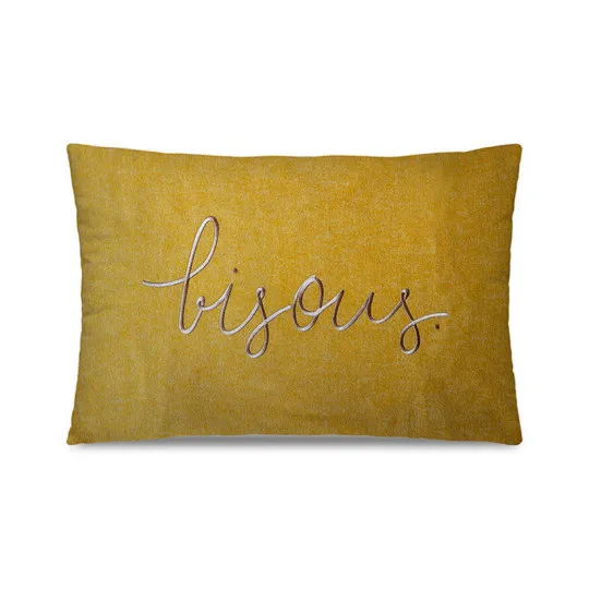 Coussin brodé Bisous Pôdevache rectangulaire 40x60cm curry