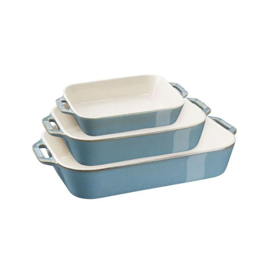 Ensemble de 3 plats à four Staub en céramique turquoise antique