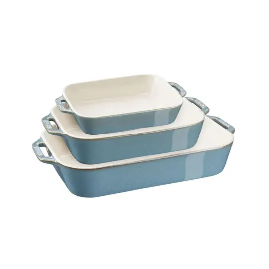Ensemble de 3 plats à four STAUB en céramique turquoise antique