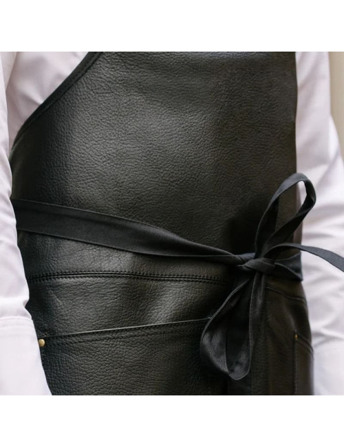 Tablier en cuir grainé Atelier TB pour la cuisine et barbecue "Mambo" noir