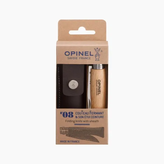 Couteau n°8 OPINEL Tradition hêtre naturel inox coffret avec étui Alpine