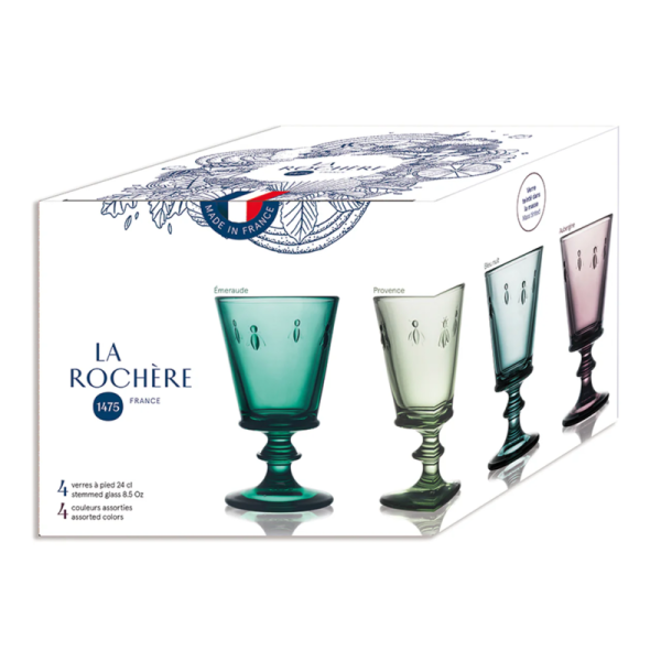 4 verres à vin Abeille La Rochère set de 4 coloris assortis