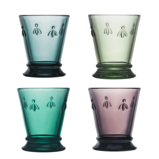 4 verres à eau Abeille La Rochère set de 4 coloris assortis
