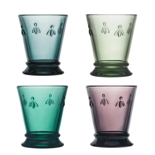 4 verres à eau Abeille LA ROCHERE set de 4 coloris assortis