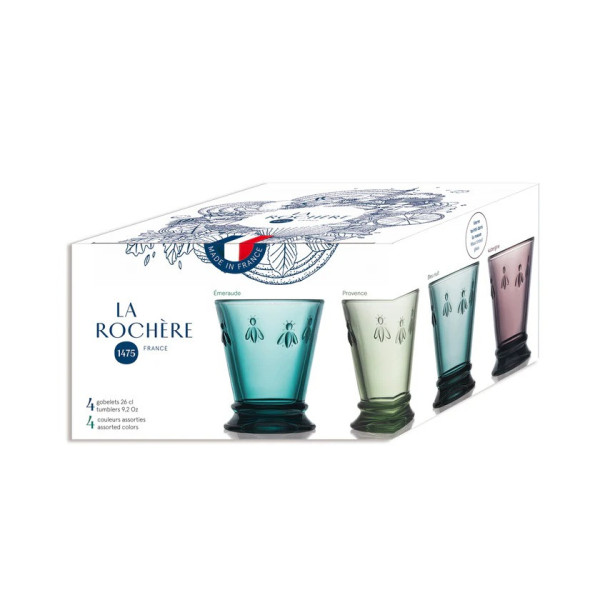 4 verres à eau Abeille La Rochère set de 4 coloris assortis