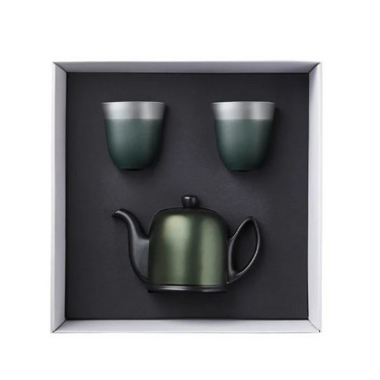 Coffret Salam DEGRENNE théière 4 tasses et 2 mugs vert émeraude
