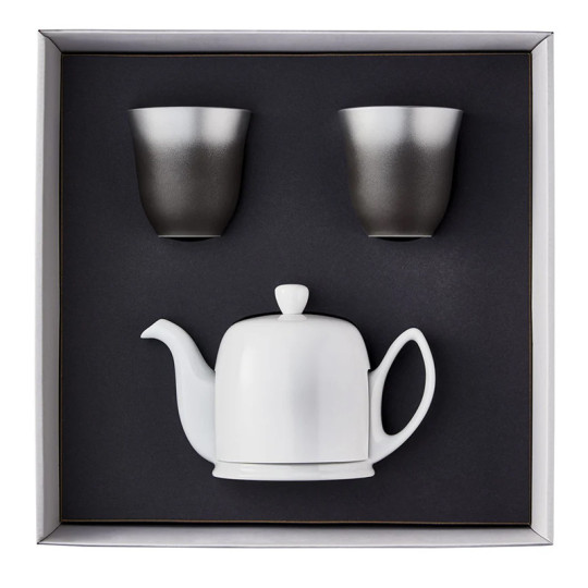 Coffret Salam DEGRENNE théière blanche 4 tasses et 2 mugs Illusions thé blanc de Chine
