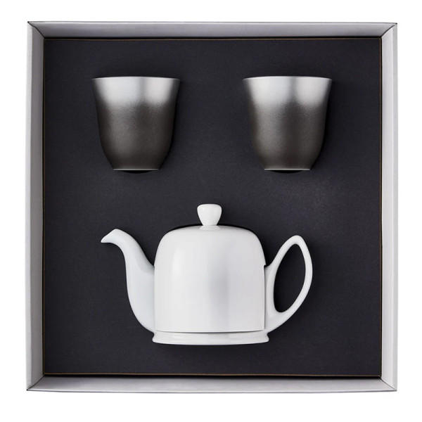Coffret Salam DEGRENNE théière blanche 4 tasses et 2 mugs Illusions thé blanc de Chine