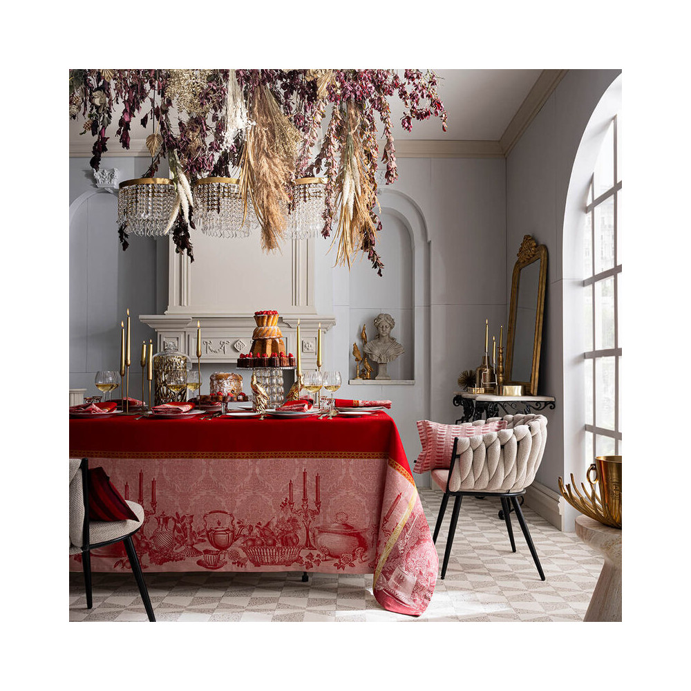Nappe Carrée Le Jacquard Français - Motif Fleur De Lys - 100% Coton - Beige