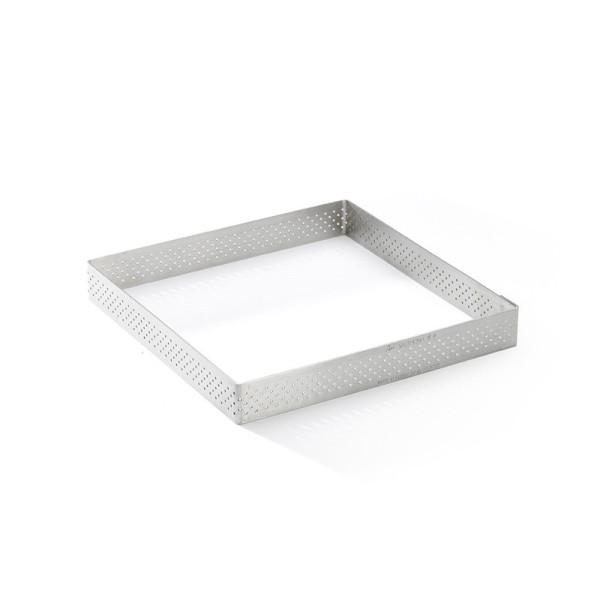 Cercle à tarte carré De Buyer Valrhona en inox perforé