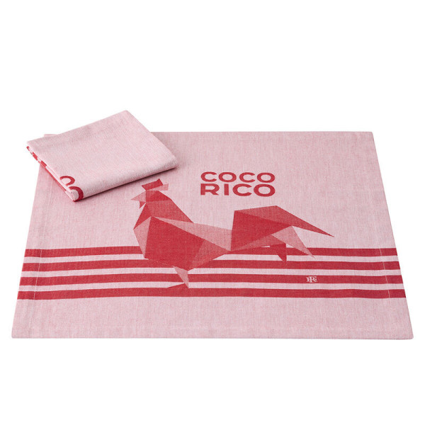 Lot de 2 serviettes de table Coco-Rico Elysée coton Le Jacquard Français - 2 coloris