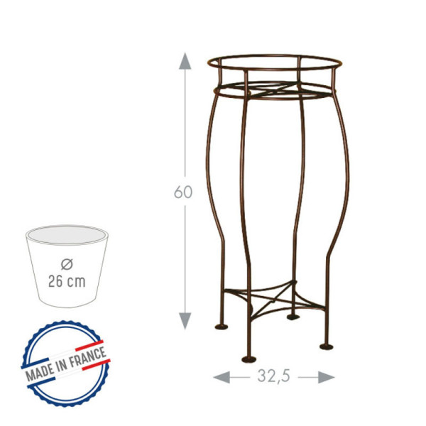 Sellette Ronde Louis Moulin porte-plante en acier fer vieilli