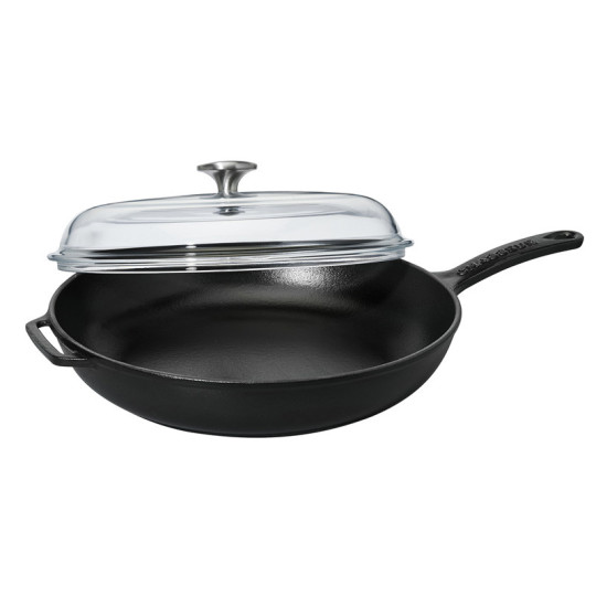 Poêle ronde en fonte CHASSEUR 28cm manche en fonte avec couvercle - 2 coloris